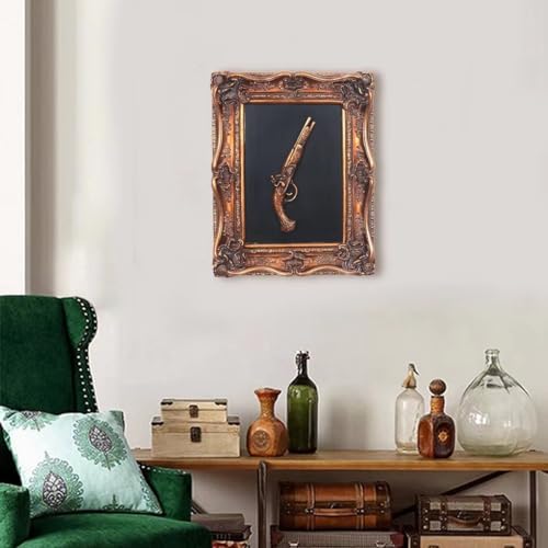 S-MANTIS Vintage Wall Sculpture,Antique Pediment,Hallway Wall Art,Hand Painted Wall Decoration With Embossed Intricate Decorative Gun Design,Oblong Aesthetic Room Décor, Gallery, Unique Gift(Antique - Image 4
