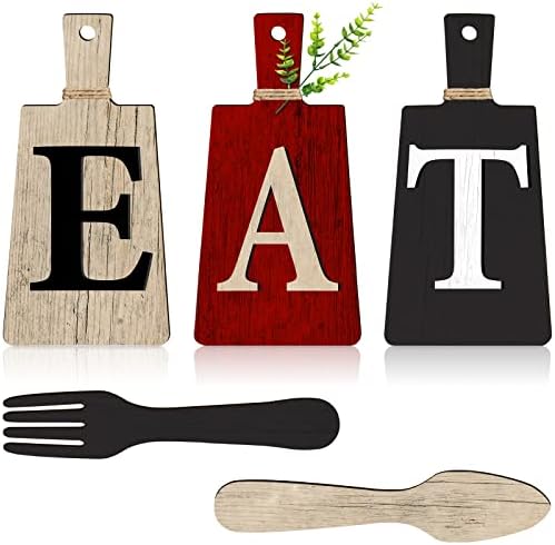 Jetec Cutting Board Eat Sign Set Wall Decor, Red, Black, Beige by Jetec
