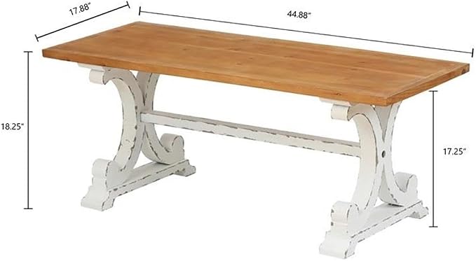 LuxenHome 45" Farmhouse Entry Table, Rustic Bench, Distressed White Coffee Table - Image 3