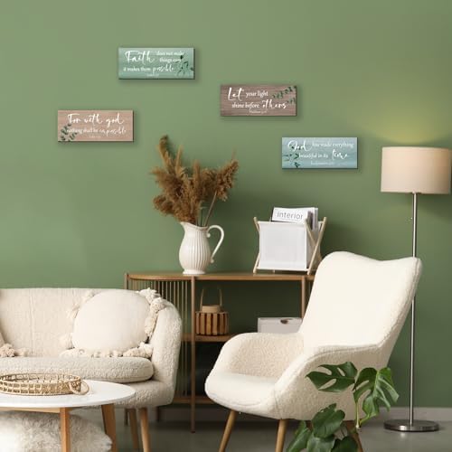 4 Pieces Christian Bible Verses Wall Decor Wooden Religious Art Green Sage Bathroom Decor Religious Gifts for Women Office Home Bedroom Bathroom Living Room(Fresh 10x4 Inches) - Image 6