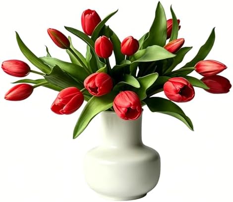 14 Pcs Real Touch Tulips Artificial Flowers Latex Stems Red by Unknown