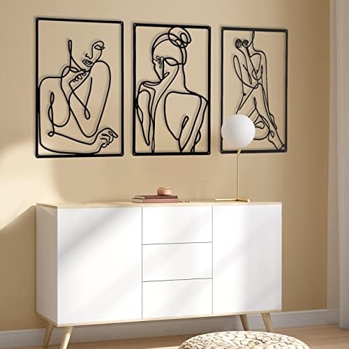 CHENGU 3 Pieces Metal Minimalist Abstract Woman Wall Art Line Drawing Wall Art Decor Single Line Female Home Hanging for Kitchen Bathroom Living Room - Image 5