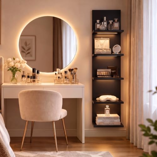 Homaterial 5 Tier Wall Shelf Unit with Light, Black - Image 2