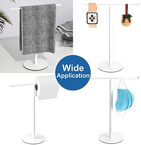 White T-Shaped Hand Towel Holder Stand for Countertops, Stainless Steel - Image 6