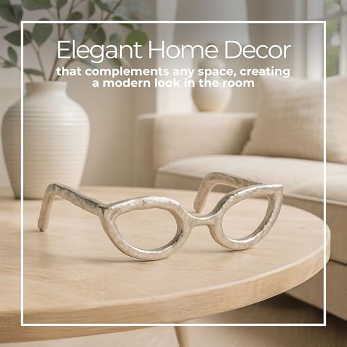 Modern Decorative Glasses Sculpture Figurine for Office Shelf Decor - Home and Bathroom Accent for Desk Display - Living Room Ornament Statue for Coffee Table Styling in Spaces - 3", Silver & Metallic - Image 5