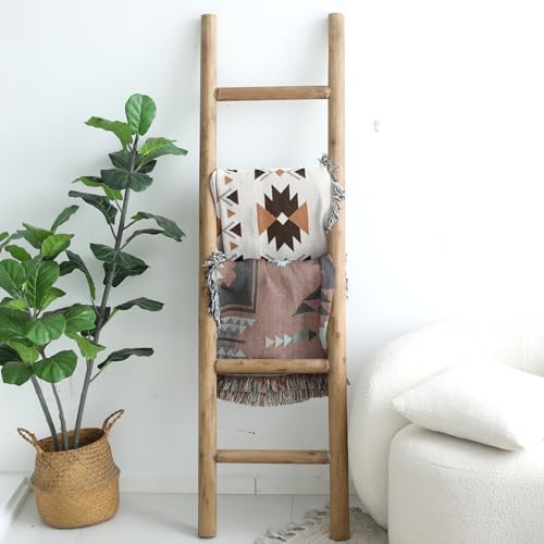 FUIN Blanket Ladder, 57in Rustic Solid Wood Decorative Ladder, Brown - Image 2
