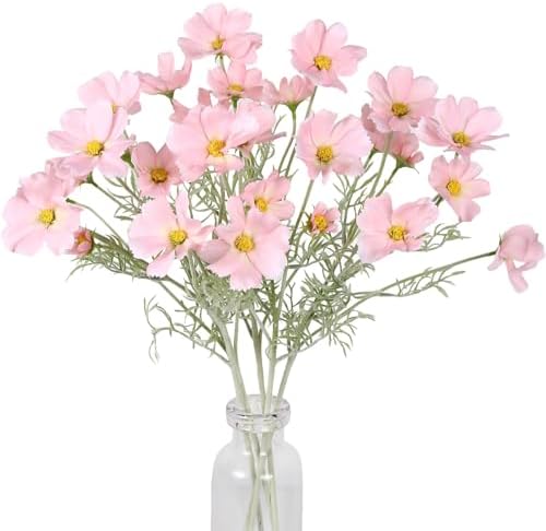 IPOPU Light Pink Flowers Artificial Daisies 5PCS Silk Cosmos Wild Flowers 24.5" Fake Pink Daisies for Vase for Home Decor Floral Arrangements Wedding Bouquets for Bride by IPOPU