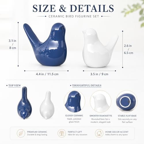 Small Ceramic Bird Statue and Sculpture for Home Decor Accents,Modern Animal Ornaments for Living Room,Bedroom,Coffee Table Centerpiece,Bookshelf,Cabinets,Cute Knick Knacks for Shelves (Blue White) - Image 2