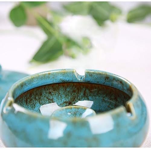Lependor Ceramic Ashtray with Lids, Windproof, Cigarette Ashtray for Indoor or Outdoor Use，Ash Holder for Smokers,Desktop Smoking Ash Tray for Home Office Decoration - Blue - Image 5