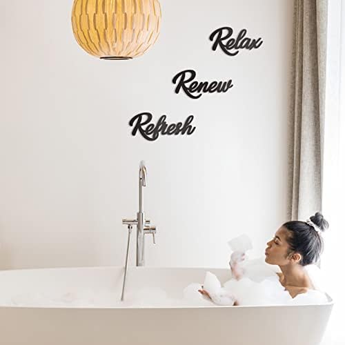 3 Pieces Bathroom Decor Black Bathroom Wall Art Relax Renew Refresh - Image 2