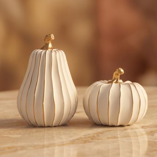 FESTGLOX Pumpkin Fall Decor, White Gold Pumpkin for Thanksgiving Decoration by FESTGLOX