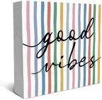 SRADMO Boho Striped Inspirational Wood Box Sign Desk Decor by SRADMO