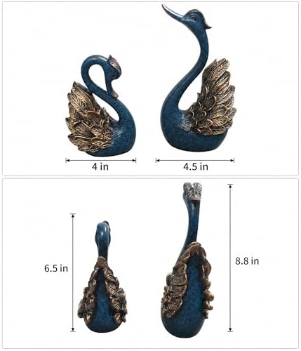 2pcs Swan Statues Couple's Home Decorations for Living Room Decor and Accessories, Sculptures Home Decor for Coffee Table, Book Shelf Decor Accents (Blue) - Image 2