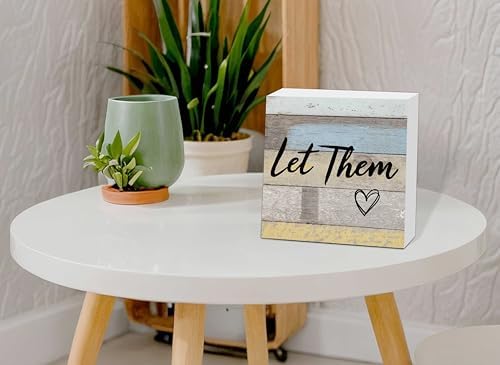 Let Them Wooden Sign, Office Decorations for Work, Let Them Mental Health Rustic Wood Box Signs 5x5 Inch, Desk Shelf Tabletop Decor for Home Cubicle Decor, Office Gifts for Coworkers Women, 15 - Image 5