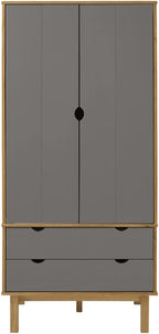 Compact Brown Wardrobe with 2 Drawers and Large Compartment, Solid Pine Wood - Image 4