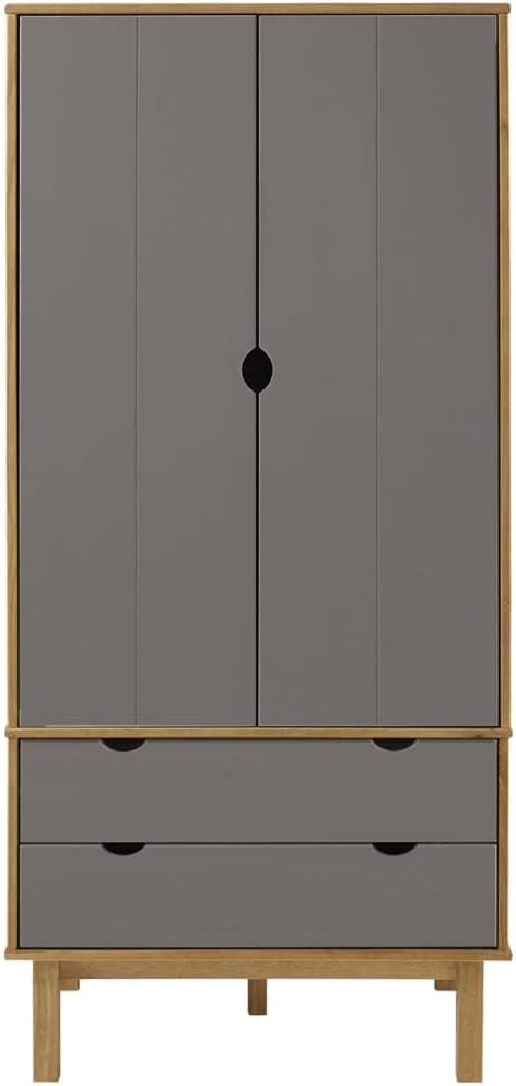 Compact Brown Wardrobe with 2 Drawers and Large Compartment, Solid Pine Wood - Image 4