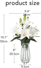 Garvee Faux Lily Flowers with Vase, 6 Heads Full Bloom Lily & 3 Buds, Long Stem Artificial Stargazer Lilies, Faux Tiger Bouquets in Glass Vase for Home Hotel Flower Arrangement Party Decor, White - Image 3