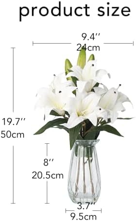 Garvee Faux Lily Flowers with Vase, 6 Heads Full Bloom Lily & 3 Buds, Long Stem Artificial Stargazer Lilies, Faux Tiger Bouquets in Glass Vase for Home Hotel Flower Arrangement Party Decor, White - Image 3