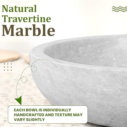 FNTSTICGOODS Travertine Decorative Bowl - 7.8” Diameter & 2” Height - Key Bowl for Entryway Table - Organic Modern Centerpiece - White/Gray - Image 4