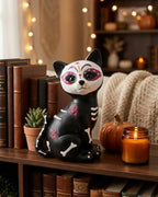 GoGnome Halloween Sugar Black Cat Skeleton Figurine, Cute Resin Statue with Skull Face & Skeleton Tabletop Decoration for Home Mantel Shelf (Black Cat) - Image 3