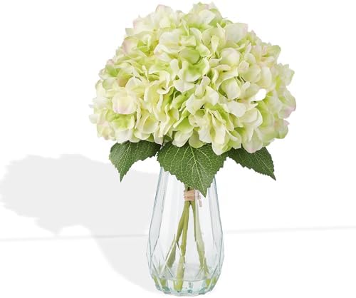 Garvee Artificial Green Hydrangea Flowers Arrangement with Vase, 6 PCS Silk Hydrangea Bouquet Centerpiece with Faux Water, Realistic Fake Flowers for Table Centerpiece, Home, Office, Wedding Decor by Garvee