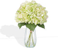 Garvee Artificial Green Hydrangea Flowers Arrangement with Vase, 6 PCS Silk Hydrangea Bouquet Centerpiece with Faux Water, Realistic Fake Flowers for Table Centerpiece, Home, Office, Wedding Decor by Garvee