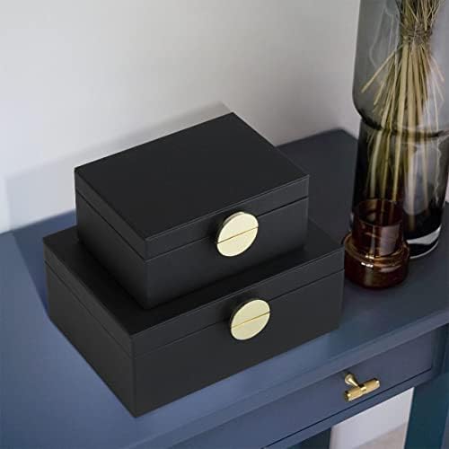HofferRuffer Faux Leather Jewelry Boxes, Decorative Boxes Storage Accessory Organizer with Gold Hardware Decor, Classic Vegan Leather Set of 2 Pieces (Black) - Image 5