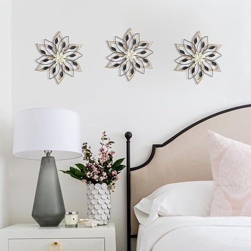 Whitewash Flower Wall Decor,Metal Wood Rustic Farmhouse Wall Art 13.5 inch - Image 5