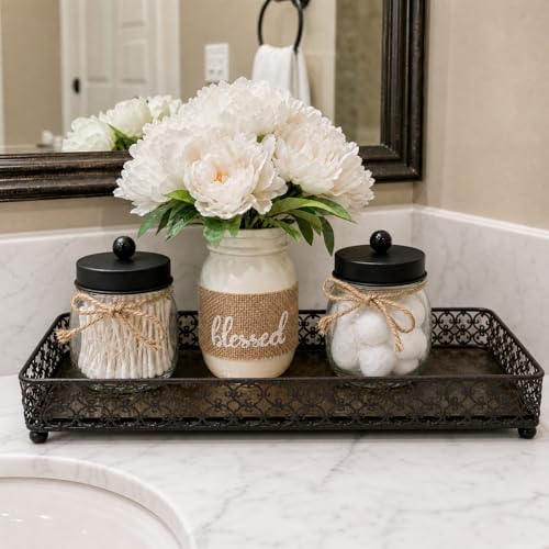 SheeChung 4 Pack Glass Mason Jar Qtip Holder, Black Stainless Steel Lids - Image 3