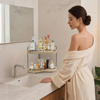2-Tier Corner Bathroom Counter Organizer for Storage, Light Brown - Image 7