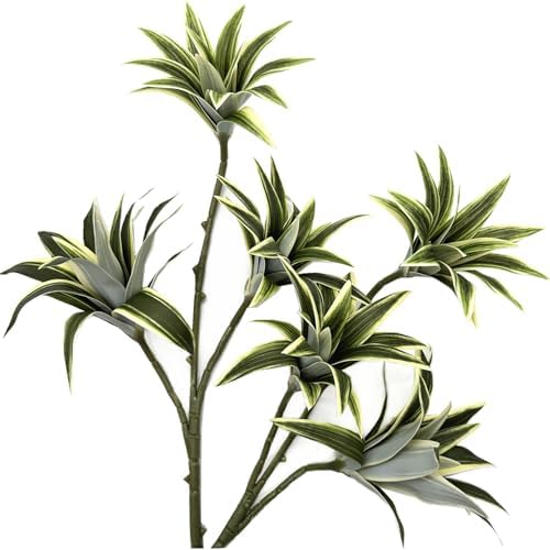 Artificial Dracaena Plant, Faux Plants Plastic Leaves 18.5 Inch Branches Greenery Stems Fake Simulation 3D Leaf Bonsai Decor Shrubs for Home Garden Vase Office Wedding Party Decorations Yellow 2 Pack by CATTREE