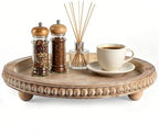 Round Decorative Tray for Coffee Table, Natural Wood Beaded Tray with Detachable Legs, 11.87" Farmhouse Rustic Serving Tray for Living Room, Ottoman, Kitchen Counter, Dining Table Decor by FZBCTLDZ