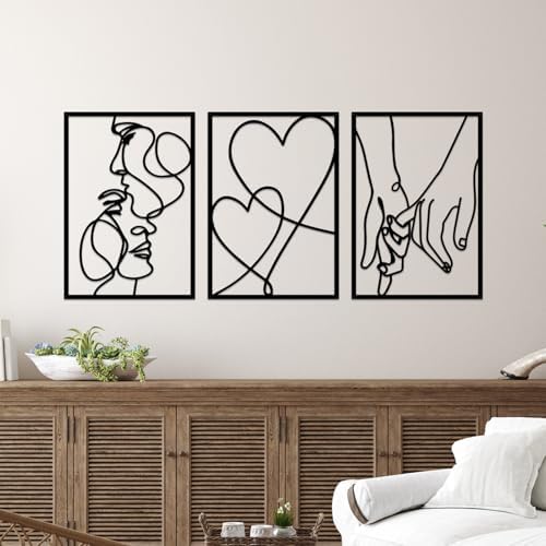 3 Pcs Metal Minimalist Line Wall Art, Love Heart Metal Wall Decor - Image 3