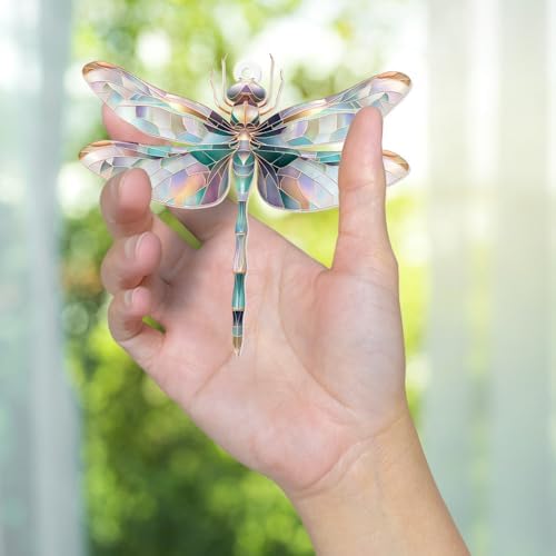 Dragonfly Ornament Stained Glass Style – Acrylic Window Hanging Suncatcher, Car Rearview Mirror Charm, Whimsical Holiday Christmas Tree Ornament, Unique Dragonfly Gifts for Women, Mom, Teacher(Sun-13) - Image 4