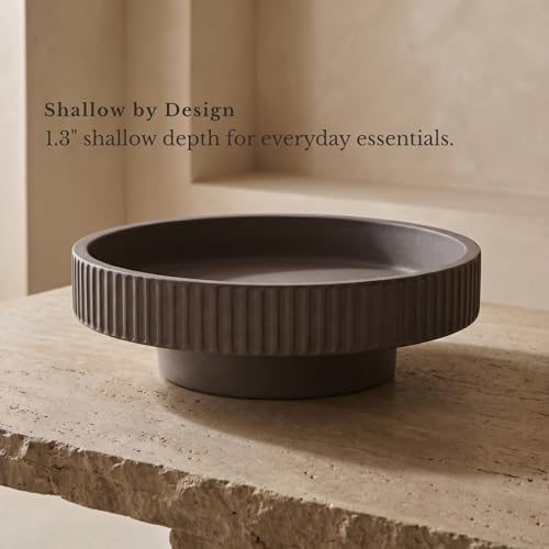 JUPTR Concrete Fruit Bowl (12") – Shallow Fluted Pedestal Decorative Centerpiece Bowl for Table, Entryway Catch-All & Modern Home Decor – Heavyweight Stone Bowl (Charcoal) - Image 2