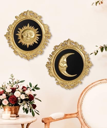 Putuo Decor Baroque Sun Moon Wall Decor Set, 2-Piece 3D Ovals Gold Resin Relief on Black Backing, Vintage Celestial Accent Wall Hanging Art for Living Room Bedroom Entryway Gallery - Image 4