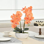 Large Artificial Orchid Arrangement in Oval Ribbed Ceramic Pot, Orange - Image 5