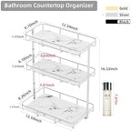 Bathroom Organizer Countertop Perfume Organizer Makeup Organizer Cosmetics Storage Display Rack Vanity Tray Dresser Stainless Steel Gold Shelf White Marble Ceramic Tray - Image 4