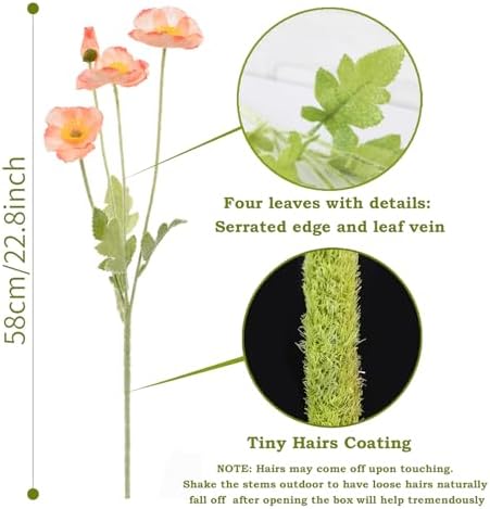 Artificial Poppies, Coralline Silk Poppies Artificial Flowers - 24x Blooming California Poppy Flower Artificial Plus 8X Buds for Home Decoration, COCO8 - Image 3