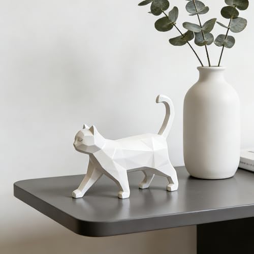 Cynkeyee Geometric Cat Statue Knick-Knacks - White, 6x5x1.6 Inches - Image 6