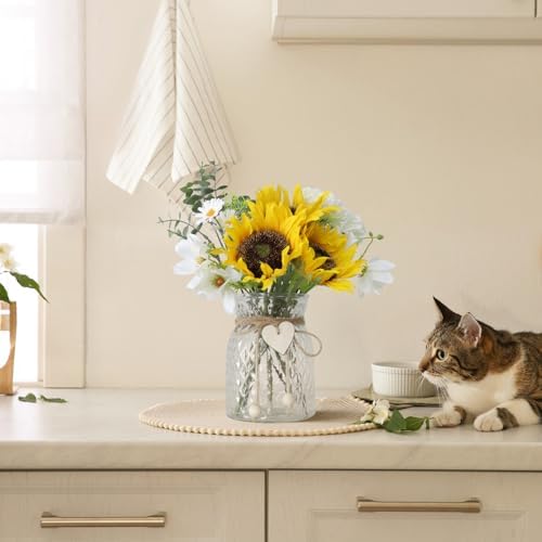 Artificial Sunflower Bouquets in Vase with a Flower Arrangement Holder - Centerpieces for Dining Room & Coffee Table Decor - Image 4