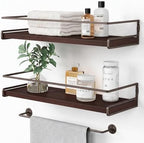 Forbena Dark Brown Kitchen Shelves Wall Mounted Set of 2, Walnut Brown Floating Kitchen Wall Shelves with Rail, Hanging Shelves for Kitchen Wall Coffee Bar (Wooden Pine Wood) by Forbena