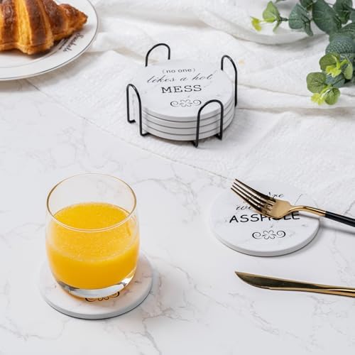 6Pcs Absorbent Coasters Set with Holder,Ceramic Drink Coaster,4 in（A10） - Image 6