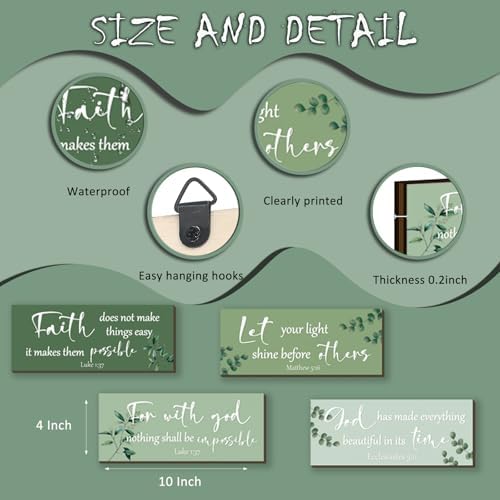 4 Pieces Christian Bible Verses Wall Decor Wooden Religious Art Green Sage Bathroom Decor Religious Gifts for Women Office Home Bedroom Bathroom Living Room(Green 10x4 Inches) - Image 2