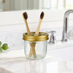 Amolliar Glass Mason Jar Bathroom Accessories Set 4 Pcs (Gold) - Image 5