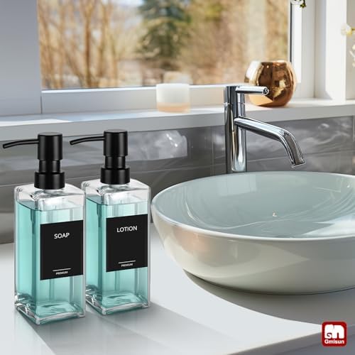 GMISUN Glass Soap Dispenser with Stainless Steel Pump, Clear Hand Soap Dispenser for Bathroom, 12 fl oz/350ml Refillable Dish Dispenser for Kitchen, Modern Liquid Soap and Lotion Bottle for Countertop - Image 6
