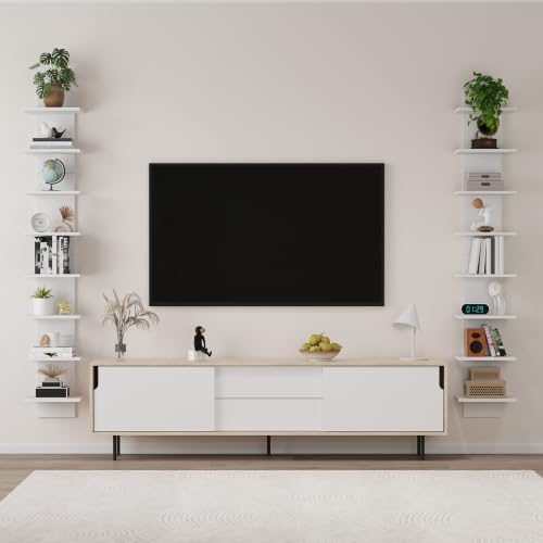 Qupui 8 Tier Wall Shelf Unit, 63 Inch Floating Storage, 12 Inch Wide, White - Image 3