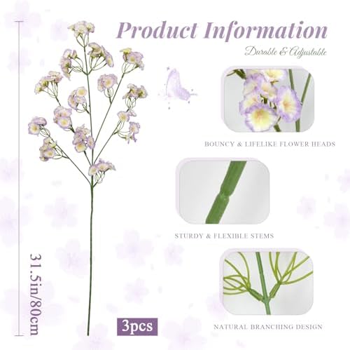 3 Pcs Artificial Wildflowers Purple Long Stem Faux Silk Flowers for Vase - Image 2