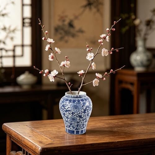 Small Blue and White Ginger Jar with Lid, 7.87 Inch Ceramic Chinoiserie Ginger Jar, Decorative Porcelain Ginger Vase with Exquisite Floral Patterns for Home, Living Room & Office - Image 5