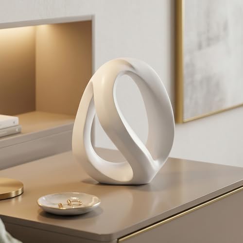 White Geometric Knot Decor-Abstract Resin Sculpture,Geometric Infinity Loop Decorative Tabletop Statue for Shelf, Bookshelf, Coffee Table or Console Table, Modern Home Accent Decorative Object by XIAOMAGG